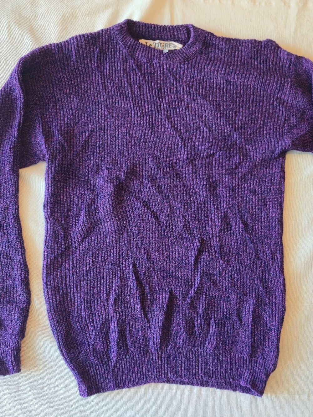 Vintage Le Tigre Purple Acrylic Knit Sweater Medium Made in USA